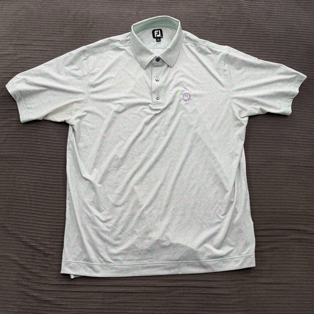 Footjoy Polo Shirt Men XL Polyester Green Floral Print Golf Golfing Outdoors.